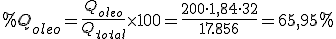 \%Q_{oleo}=\frac{Q_{oleo}}{Q_{total}}\times 100=\frac{200 \cdot 1,84 \cdot 32}{17.856}=65,95 \%
